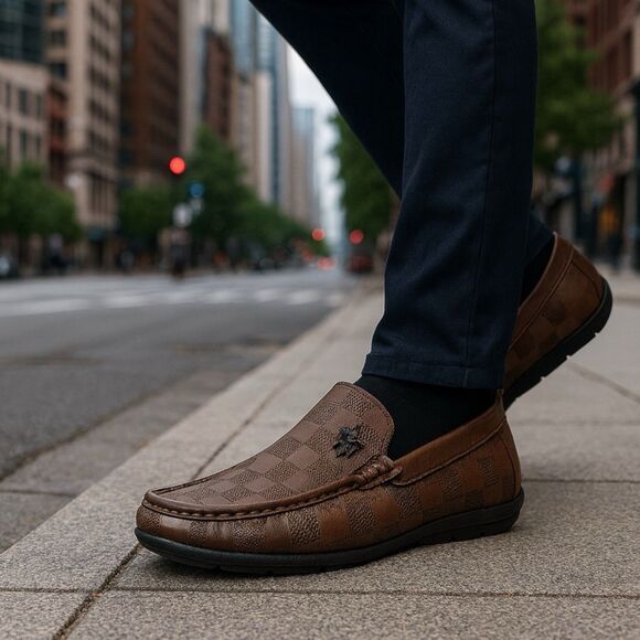 Beverly Hills Polo Club Loafers Mens 11 Brown Slip On Driving Shoes Checkered - Picture 3 of 13